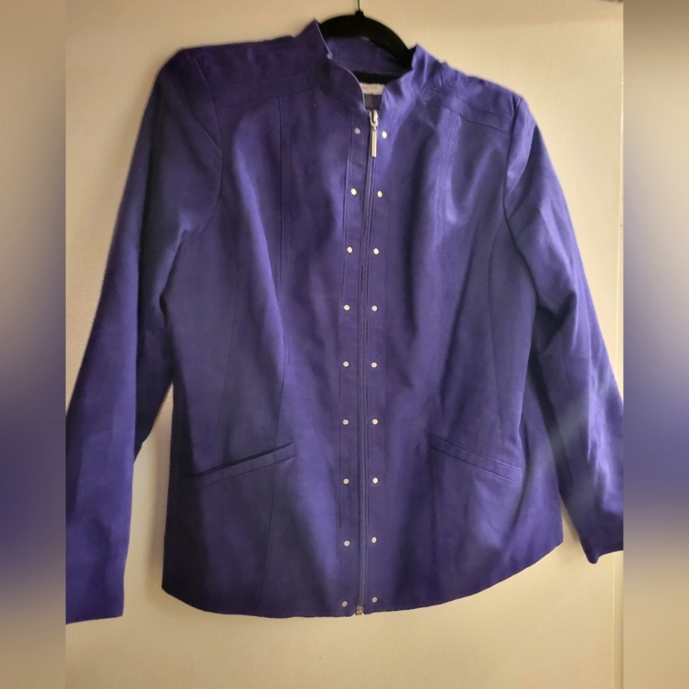 Allison Daley purple blue faux suede zip up moto jacket size 8 petite